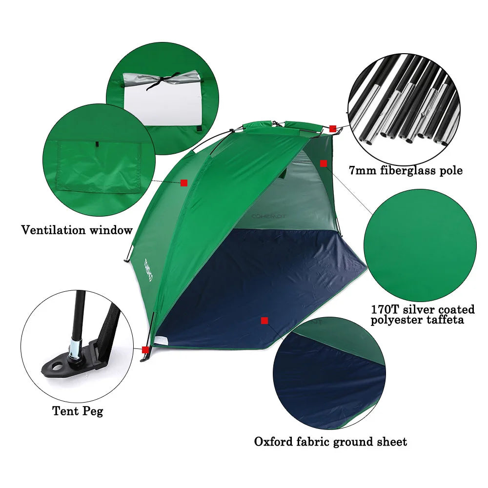 2 Persons Outdoor Beach Tents Shelters Shade UV Protection Ultralight Tent for Fishing Picnic Park Summer Awning Shade Shelter