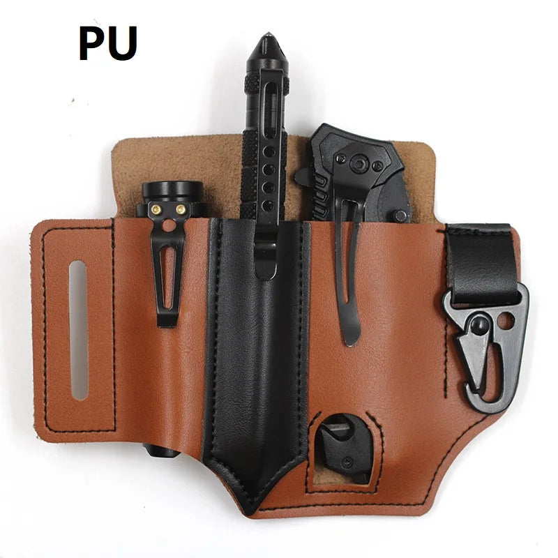 Outdoor Hunting Multi Tool Leather Bag, Portable Tool Storage Bag Leather Cover, Outdoor Camping Waist Leather Bag