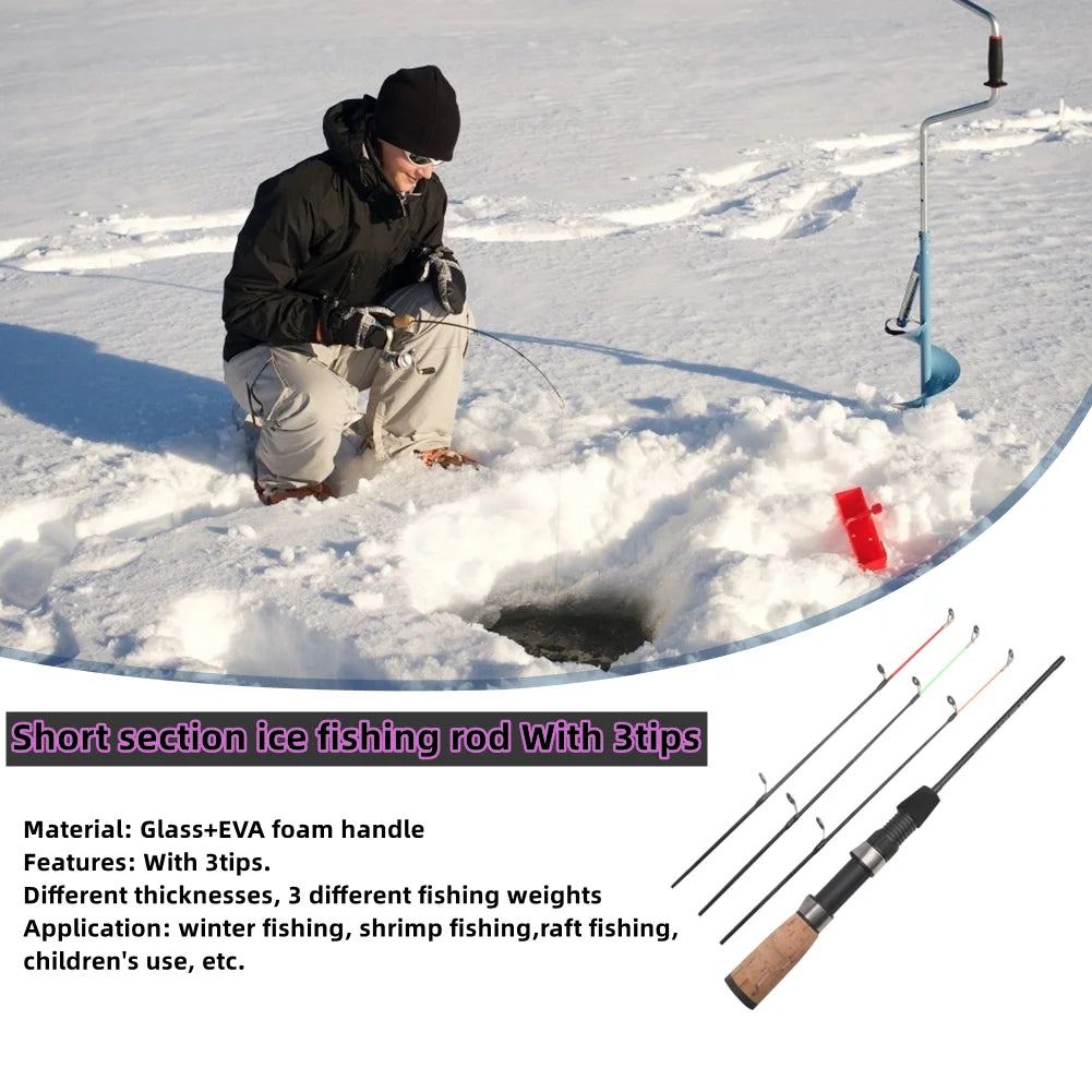 Mini Telescopic Ice Fishing Rod with 3 Tips