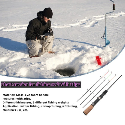 Mini Telescopic Ice Fishing Rod with 3 Tips