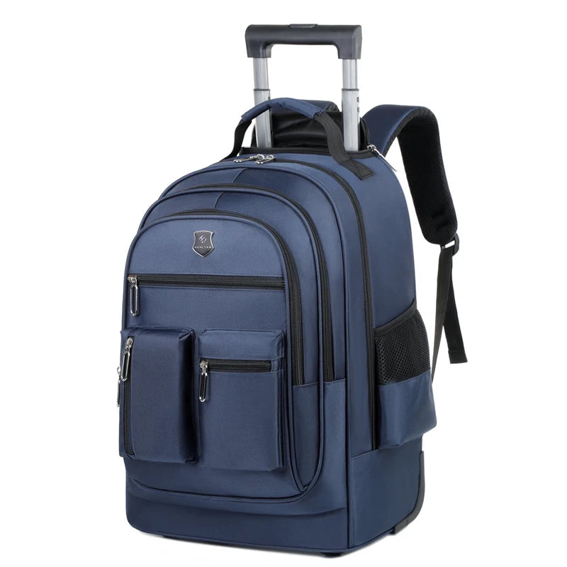 Large Capacity Travel Backpack With Wheels Hidden Pull Rod Waterproof Carry On Luggage Weekend Travel Bag For Men Business Trip