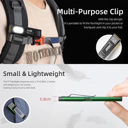WARSUN T7 LED Torch Portable Mini Flashlight 800LM Rechargeable Pocket Light Magnetic Base Clip Work Light Hiking Fishing EDC