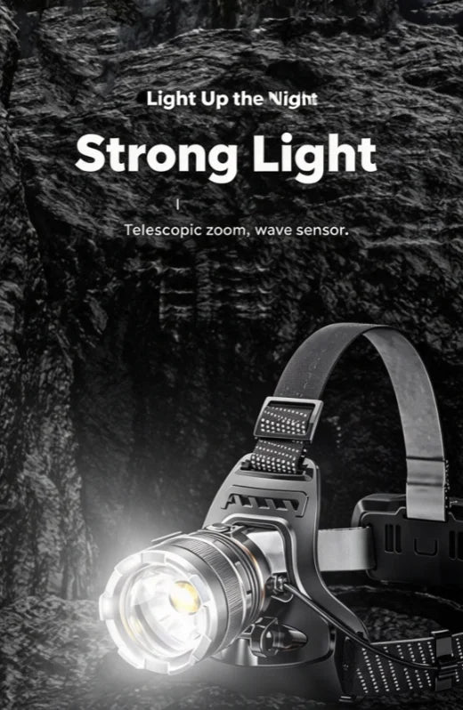 Rechargeable LED Headlamp Powerful Head Flashlight Optional Motion Sensor for Fishing Camping Rescue