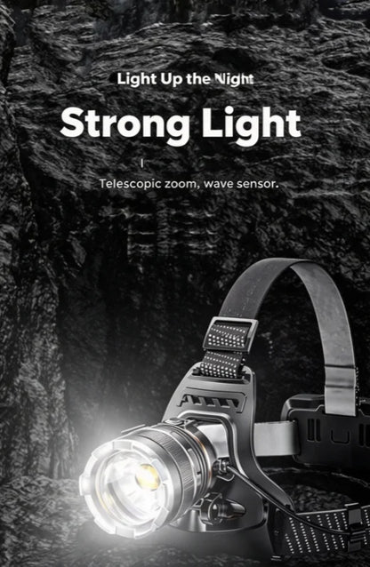 Rechargeable LED Headlamp Powerful Head Flashlight Optional Motion Sensor for Fishing Camping Rescue