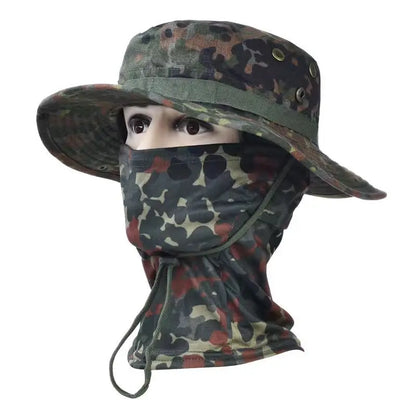 Women Men Hiking Fishing Boonie Hat Outdoor Sport Sun UV Protection Neck Face Camouflage Adjustable Bucket Caps and Mask