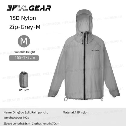 3F UL GEAR QingSuo Spilt Rain Poncho Outdoor Ultralight Sleeve Rain Coats 15D Nylon Waterproof Hiking Cycling Mountaineering