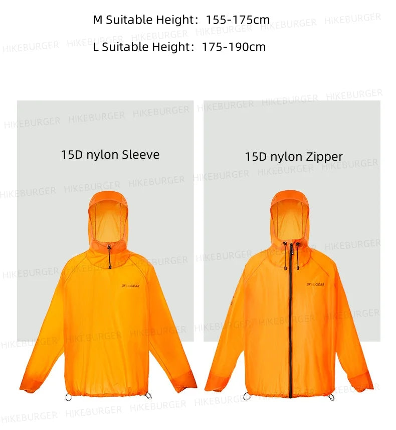 3F UL GEAR QingSuo Spilt Rain Poncho Outdoor Ultralight Sleeve Rain Coats 15D Nylon Waterproof Hiking Cycling Mountaineering