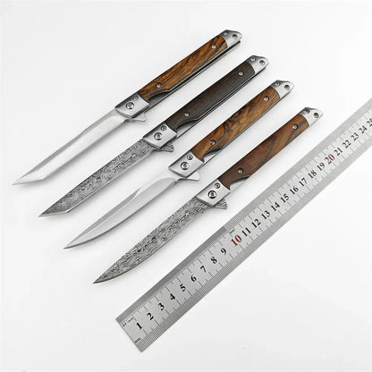 Mini Damascus Pattern Folding Pen Knife Outdoor Knife Pocket Knife Slim Blade Comfortable Grip Sharp Blade Gadgets