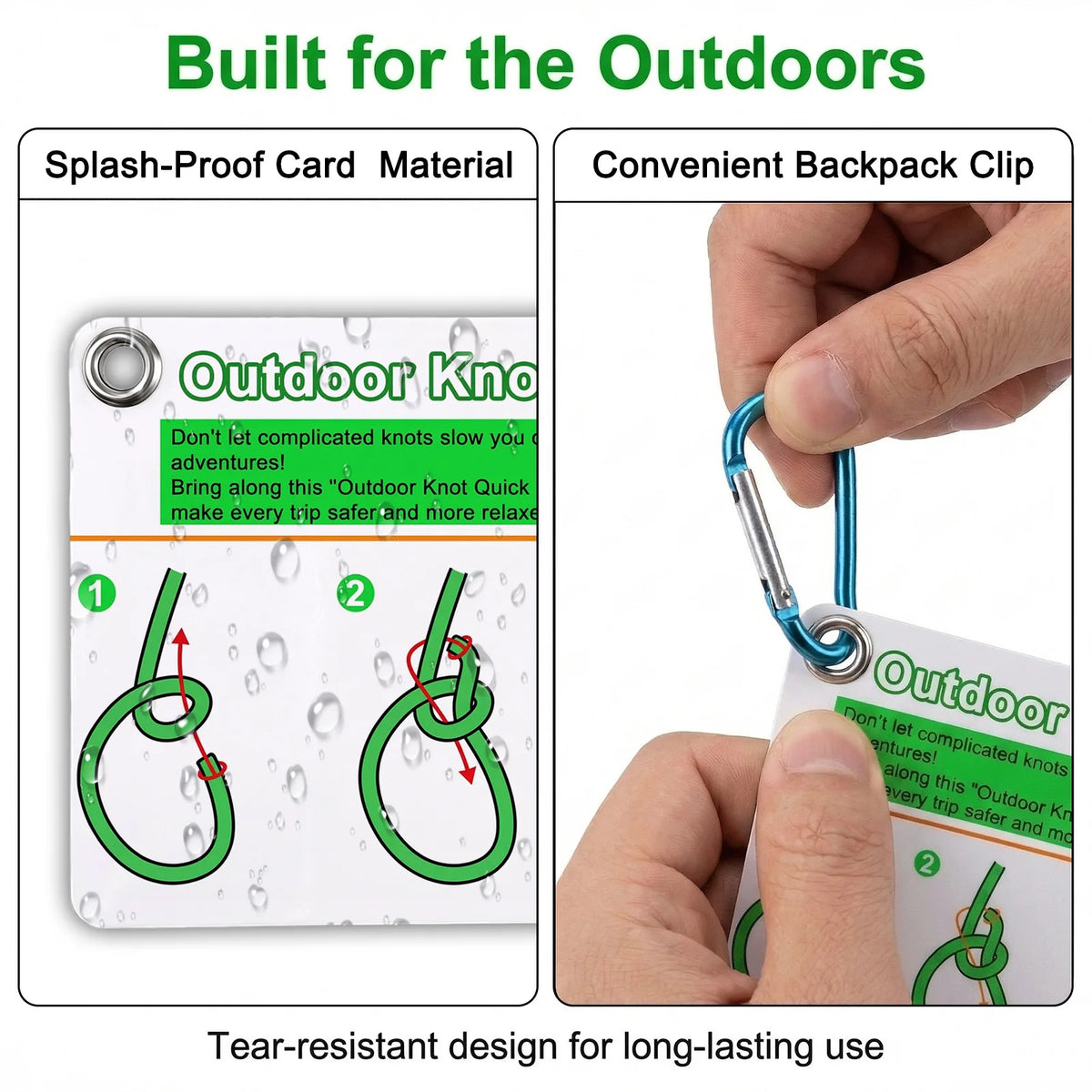 Waterproof Knot Tying Cards with Carabiner (27 Knots)