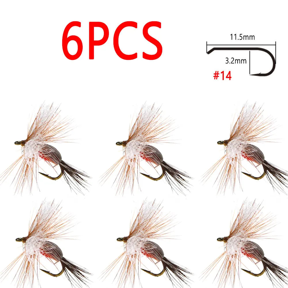 Bimoo Red Humpy Dry Flies #14 (6 Pack)