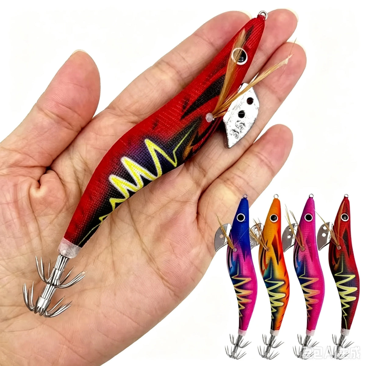 ShareShark 5Pcs/Set Luminous Squid Jig Hooks, 13.2cm 20g 3.5oz #   Shrimp Fishing Lures, Artificial Hard Prawn Bait for Fishing