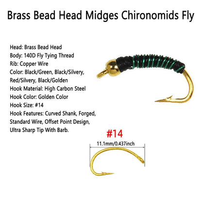 Bimoo Beadhead Chironomid Midge Flies (8 Pack)
