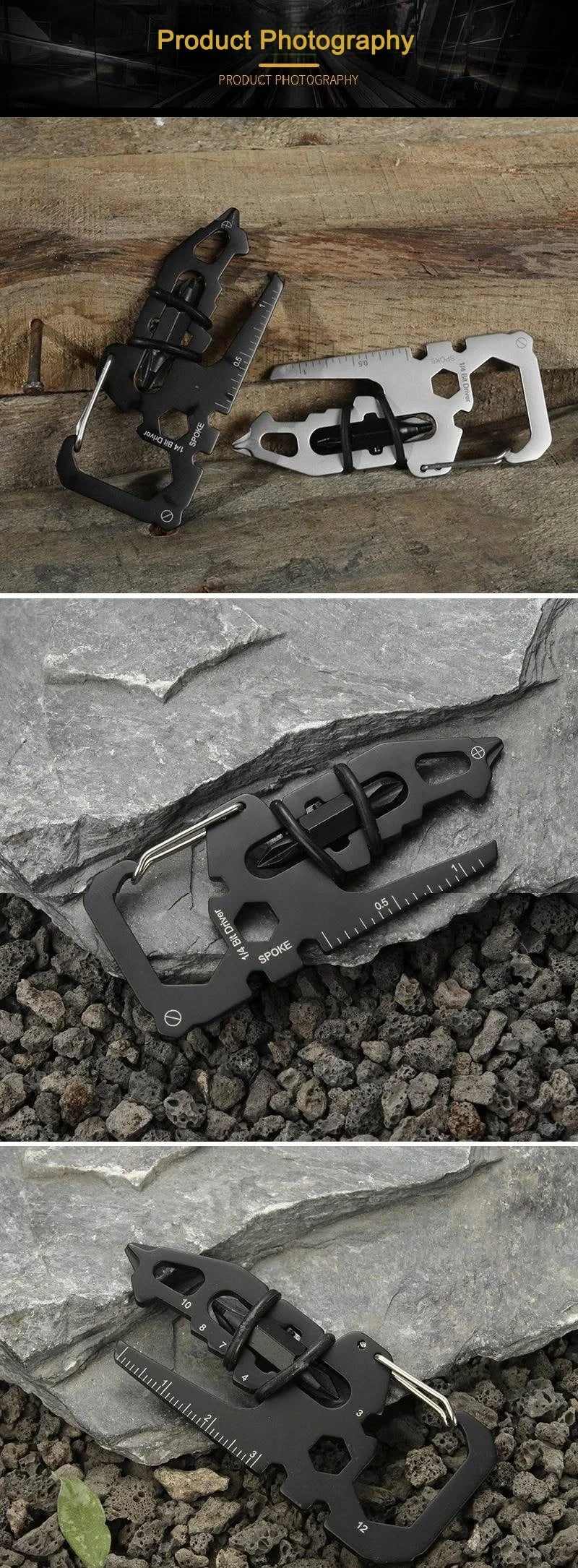 Stainless Steel Outdoor Tools CarabinerClip Bottle Opener Keychain RingMultifunction Card Tool campingClimbing Accessories