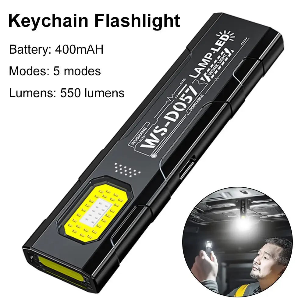 Powerful 550LM EDC Flashlight USB C Rechargeable Portable Torch with COB Red and Blue Lights Outdoor Portable Pen Clip Lantern