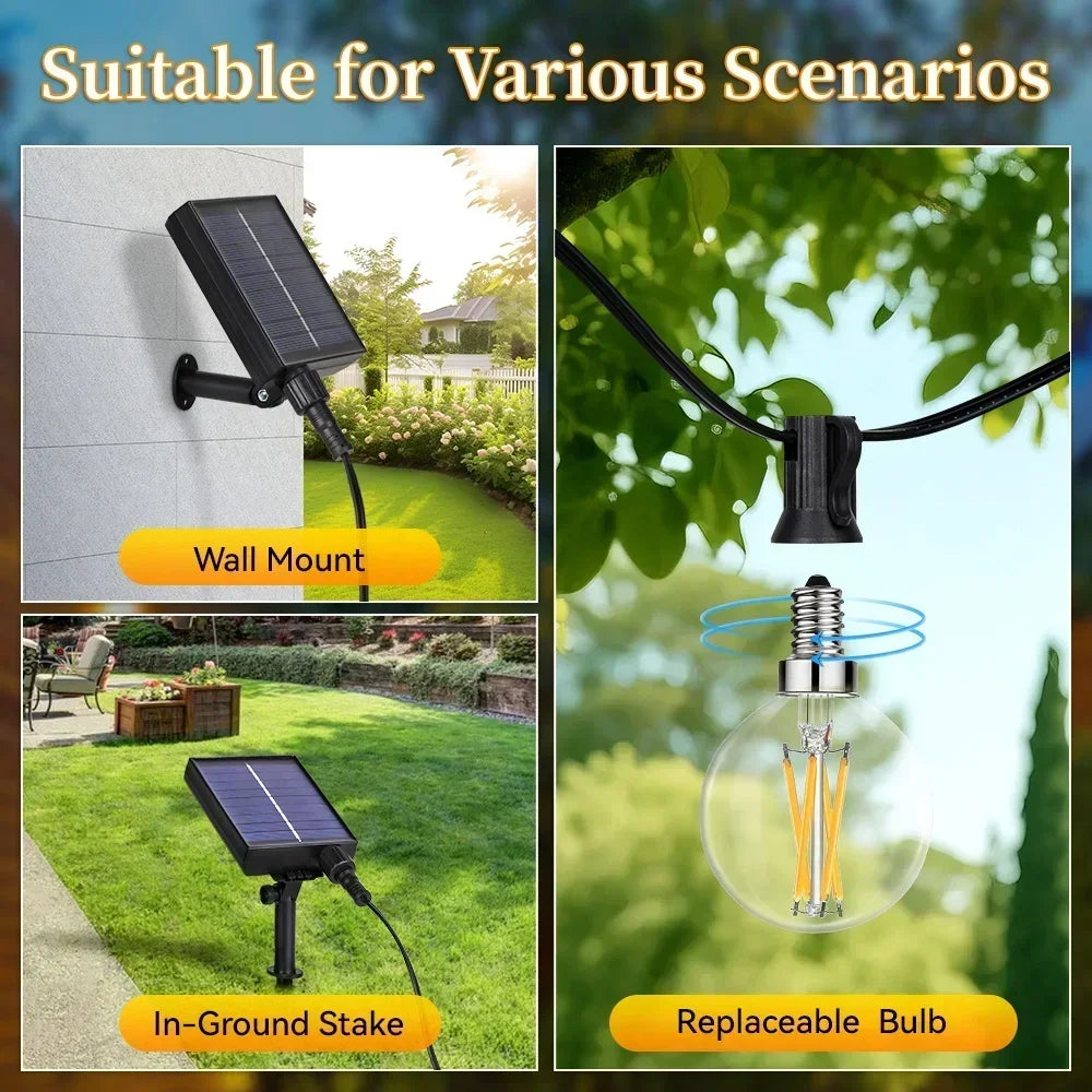 LED String Lights Bulbs 21Meter G40 Globe Lights Outdoor Garden Patio Waterproof Decoration Solar Power Garland Wedding Lighting