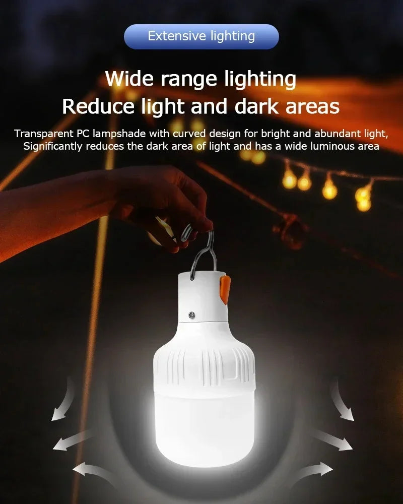 Rechargeable Portable Camping Brightness Light Dimmable LED Bulb Waterproof Outdoor Tent Light Emergency Night Light with Hook