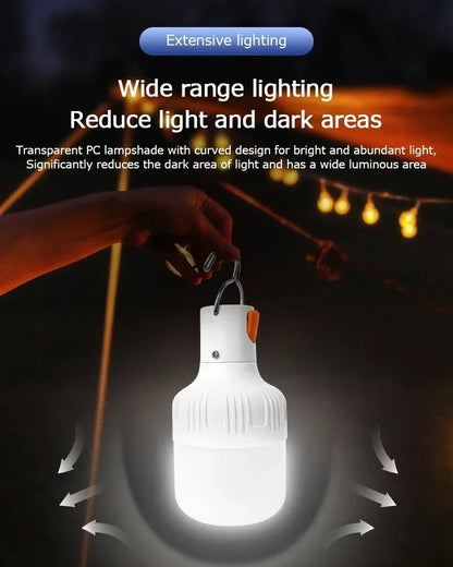 Rechargeable Portable Camping Brightness Light Dimmable LED Bulb Waterproof Outdoor Tent Light Emergency Night Light with Hook