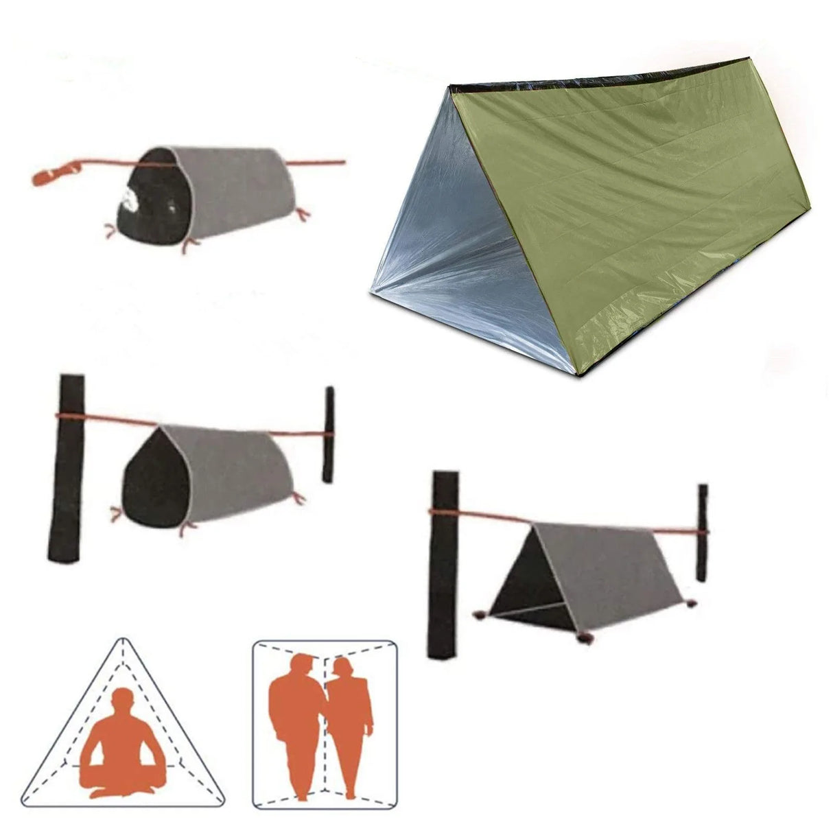 Outdoor emergency tent withground pegs, clips, whistle, carabiner and storage bag set, convenient and portable to store travel