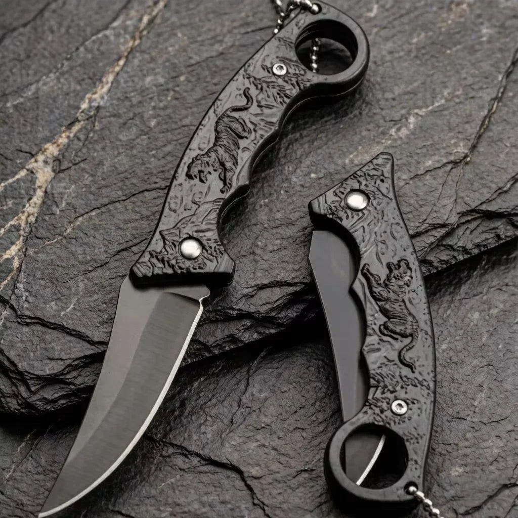 Folding Knife Outdoor Pocket Knife Steel Blade,tiger Motif Handle High Quality EDC Camping Knife Hiking Fishing Outdoor Tool