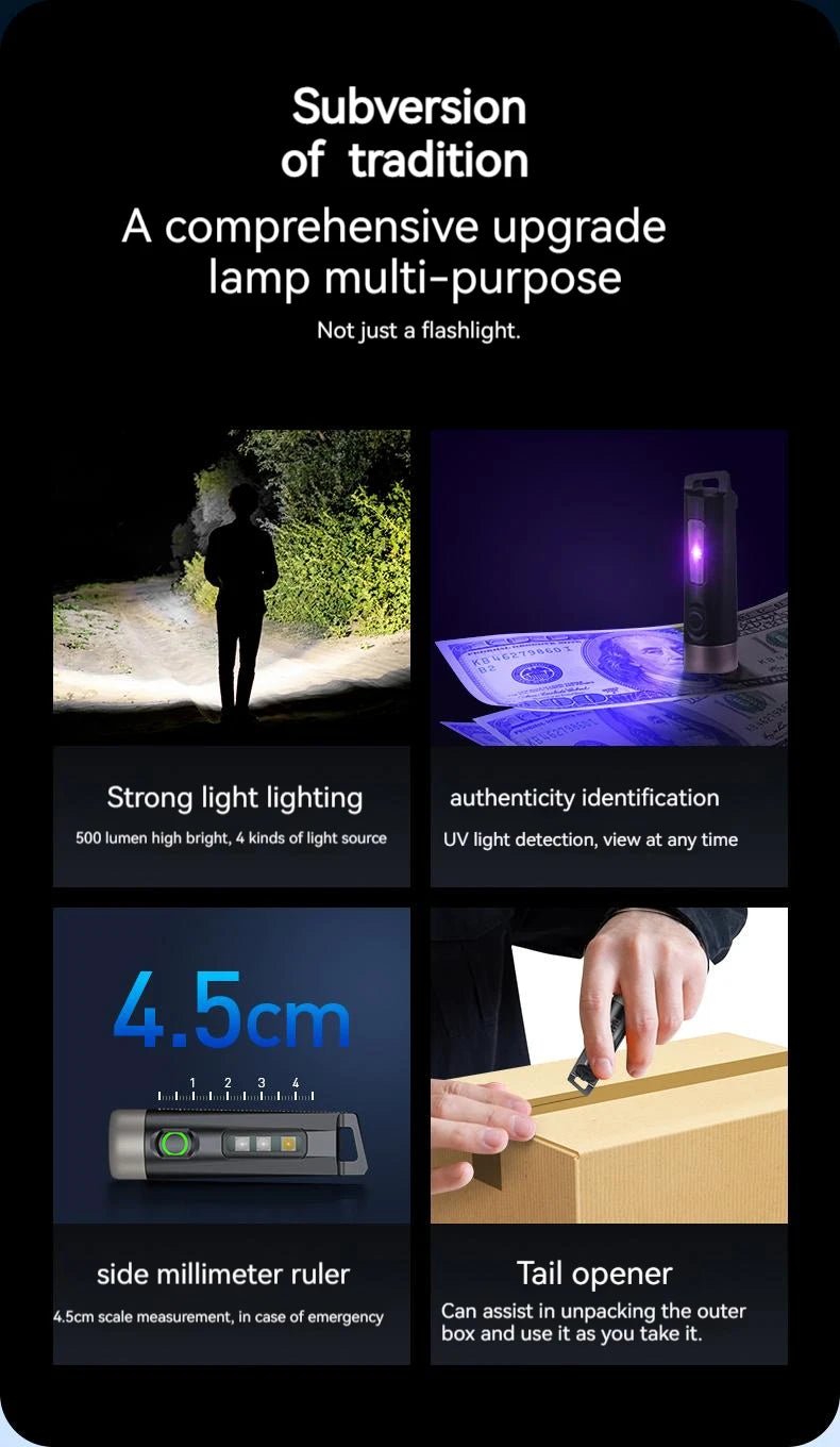 PHILIPS 2025  Super Bright EDC Flashlight LED Rechargeable Mini EDC Keychain Flashlights Camping Lamp For Hiking Self Defense