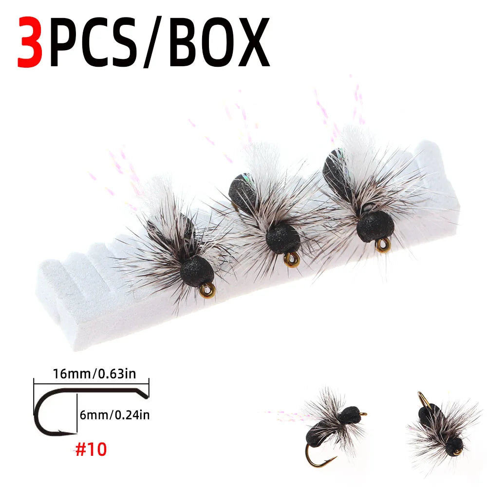 ICERIO Black Foam Ant Dry Flies (3/6 Pack)
