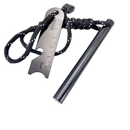 Outdoor Survival Fire Starter Multifunctional Ferrocerium Rod with Paracord & Scraper, Camping Emergency Flint Fire Steel