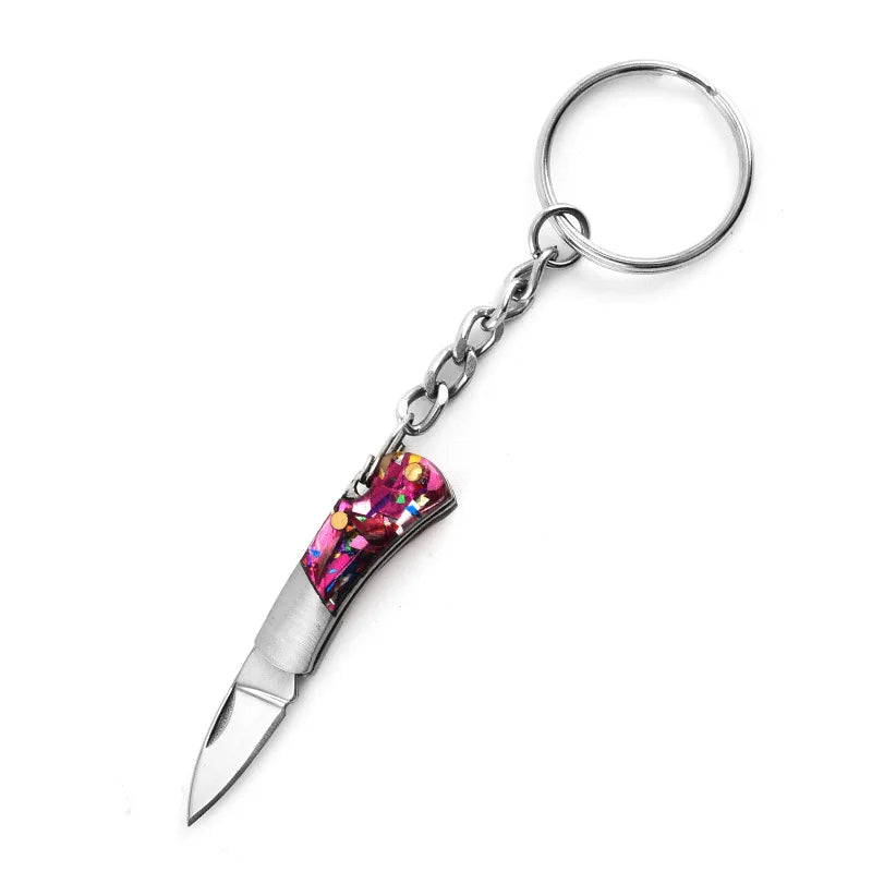 5cm Acrylic Mini Folding Knife Pendant Brass Wood Keychains Sharp Small Blade Portable Hanging Outdoor Camping Unboxing Knife