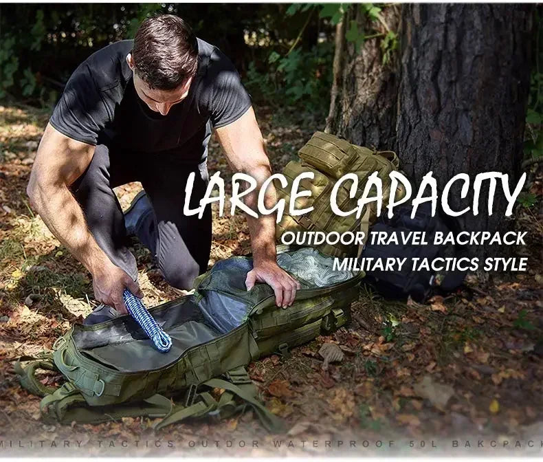 2Q-50L Tactical Backpack Men's Travel Large Capacity Rucksacks Men Waterproof Outdoor 1Sports Multi-functional Bags