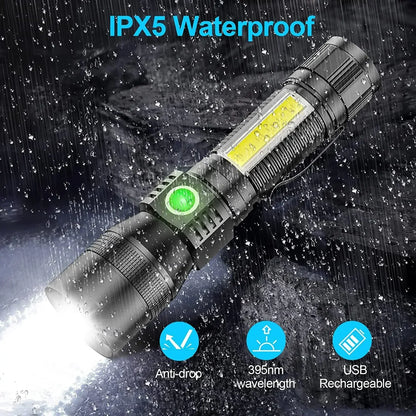 UV Light & Strong Light Flashlight USB Rechargeable Camping Lantern Pets Urine Stains Black Light Led Ultraviolet Torch Lamp
