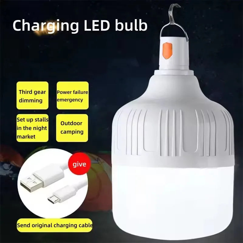 Rechargeable Portable Camping Brightness Light Dimmable LED Bulb Waterproof Outdoor Tent Light Emergency Night Light with Hook