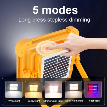 Portable Solar Flood Light LED Lantern Rechargeable Camping Lamp USB Charging Power Bank IP66 Waterproof Outdoor Tent Light