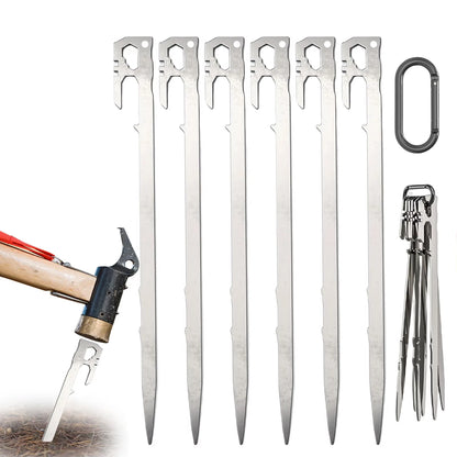 Camping Tent Stakes 6Pcs Canopy Tent Pegs 28cm Stainless Steel Garden Ground Nail Beach Awnings Hammock Trampoline Accessories