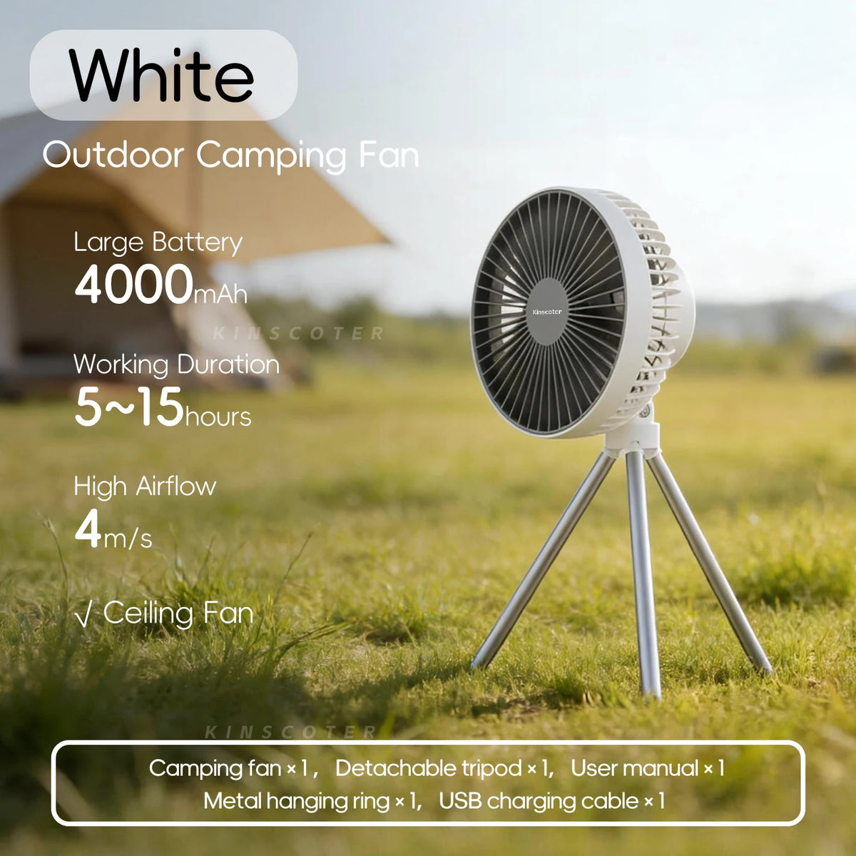 10000mAh 4000mAh Camping Fan Rechargeable Desktop Portable Circulator Wireless Ceiling Electric Fan with Power Bank LED Lighting