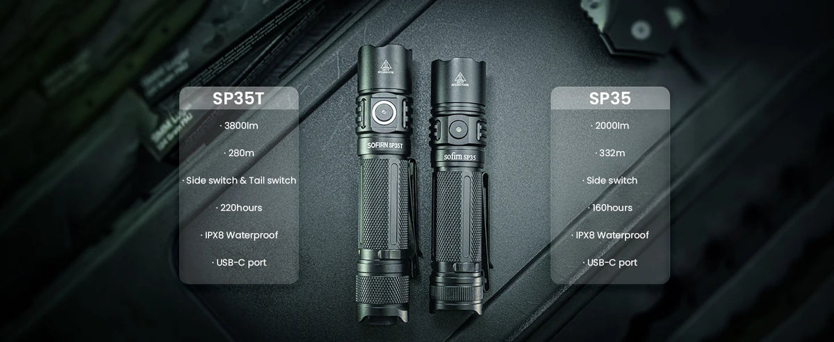 Sofirn SP35T 3800lm Tactical 21700 Flashlight Powerful LED Light USB C Rechargeable Torch with Dual Switch Power Indicator ATR