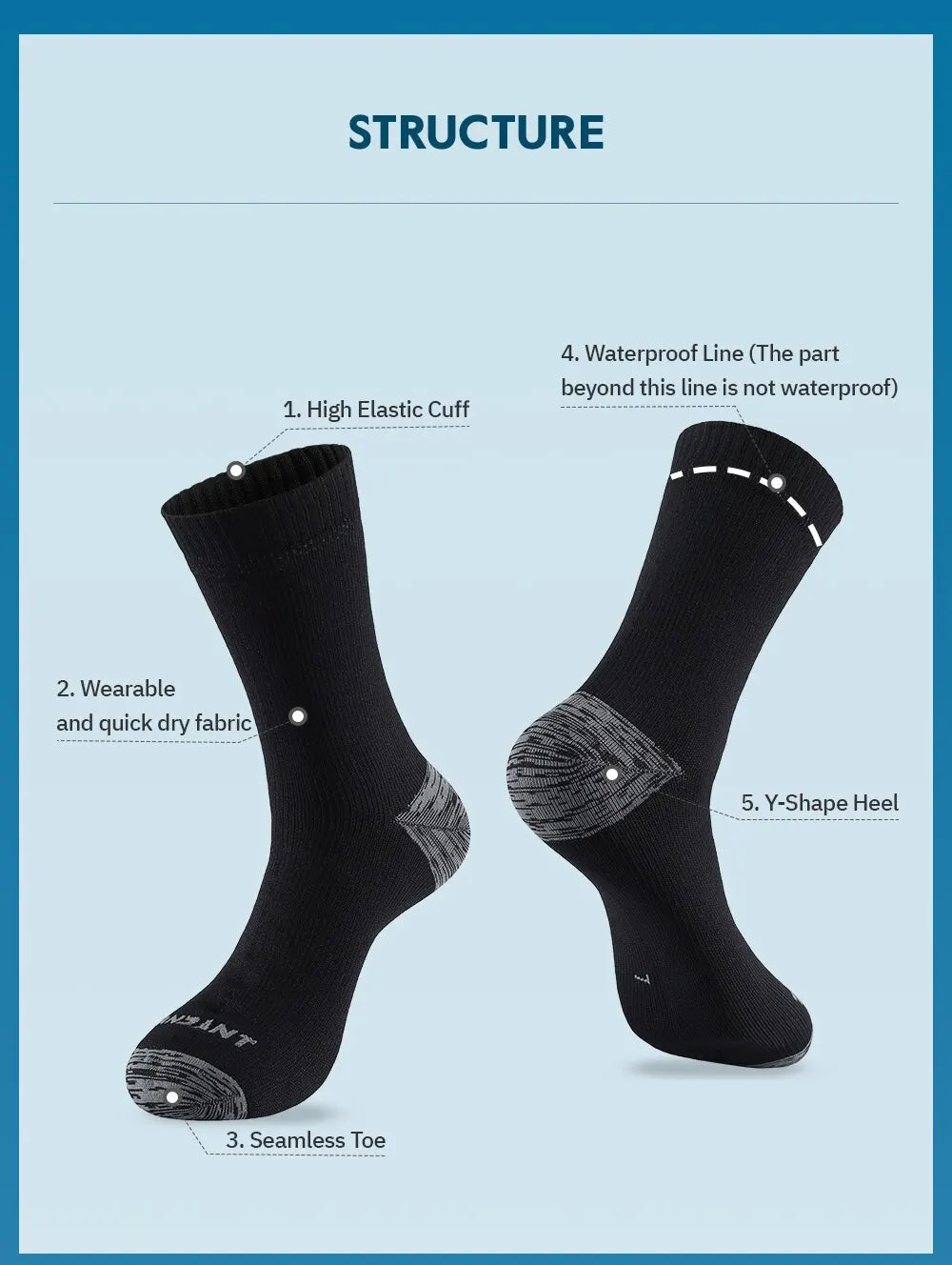 Waterproof Socks for Men Warm Snow Thermal Sports Sock PORELLE MEMBRANES Snowboard Cycling Ski Bicycle Winter Black Blue