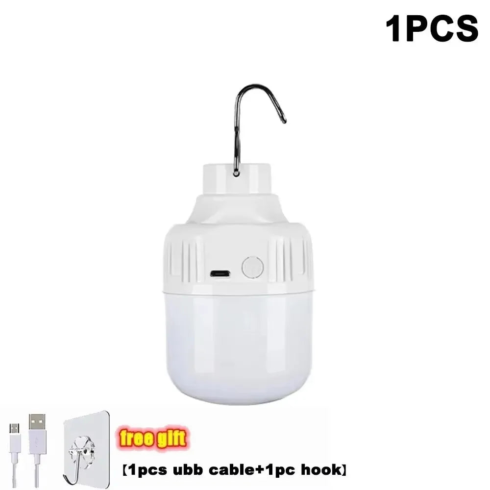 1PC USB Rechargeable 60W LED Camping Light Bulb Hanging Hook Emergency Lantern Portable Tent Lamp Outdoor Camping Night Market