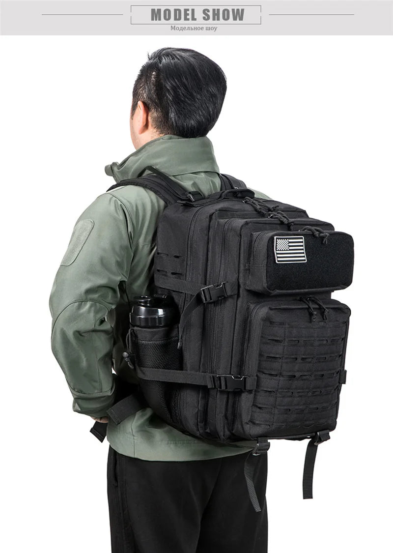 45L Tactical Backpack Molle System Men's Outdoor Hiking Rucksack with Bottle Holder EDC GYM Hunting Bag for Survival