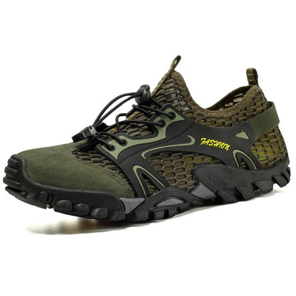 Men’s Outdoor Hiking Shoes – Anti-Slip Wear-Resistant Trekking & Jogging Sneakers (Breathable Trail Shoes, Khaki/Black/Brown/Gray)