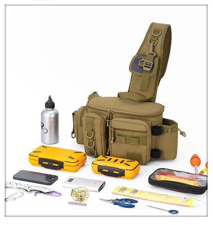 Fishing Tackle Sling Backpack with Rod Holder