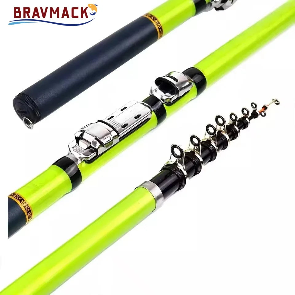 BRAVMACK Carbon Fiber Spinning Fishing Rod Telescopic Mini Pole 3M 2.7M 2.4M 2.1M Fish Gear Tackle High Quality