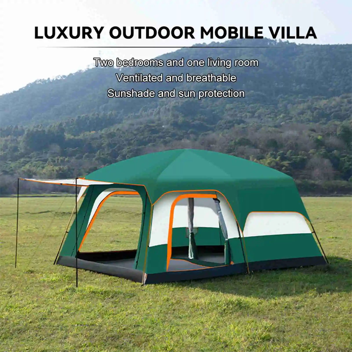Luxury Tents For Camping Large Family Tent With Rooms 4-12 People Waterproof Two-Bedroom And One-living Room Design