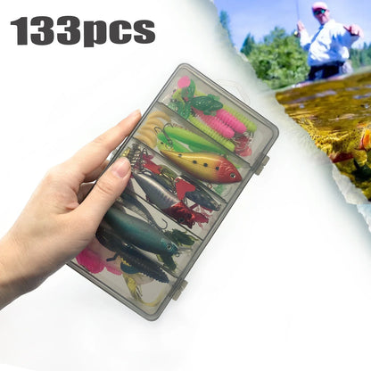 84/107pcs Fishing Lure Kit Soft and Hard Bait Set Gear Layer Metal Jig Spoon For Bass Pike Crank Tackle Accessories with Box