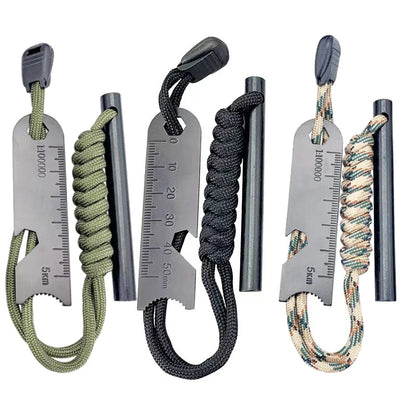 Outdoor Survival Fire Starter Multifunctional Ferrocerium Rod with Paracord & Scraper, Camping Emergency Flint Fire Steel