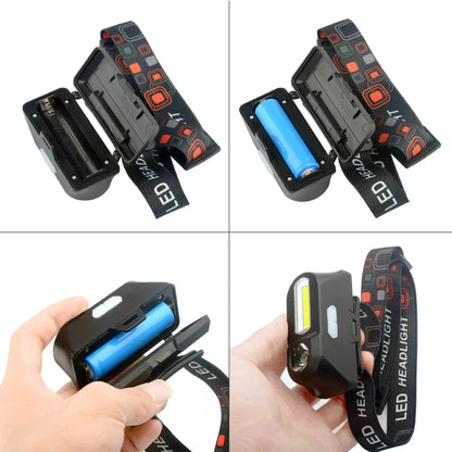 Powerful COB+LED Headlamp 1500LM USB Rechargeable Headlight Waterproof Head Lamp Bright Head Flashlight for Camping Cycling