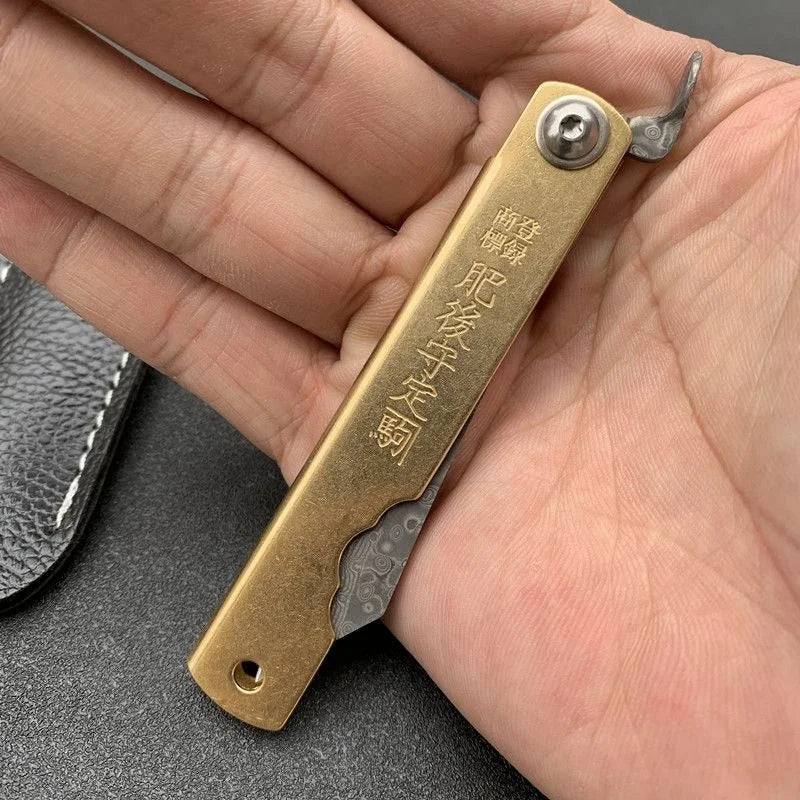 Higonokami Japanese High Quality Mini Pocket Folding Knife VG10 Damascus Steel Copper Handle Outdoor Hunting Fruit Cutting Tool