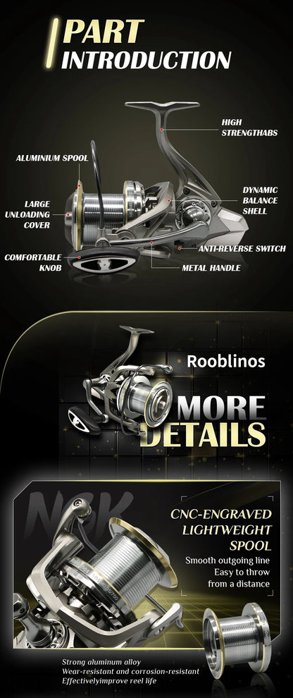 Rooblinos Stainless Steel Bearing Spinning Fishing Reel 8000 9000 10000 12000 14000 25KG Powerful Reel Saltwater Fresh Water