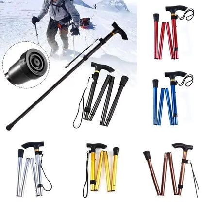 Multifunction Walking Stick Trekking Poles Telescopic Fold Crutches Hiking Stick Crutch Elderly Metal Stick Walking Cane Outdoor