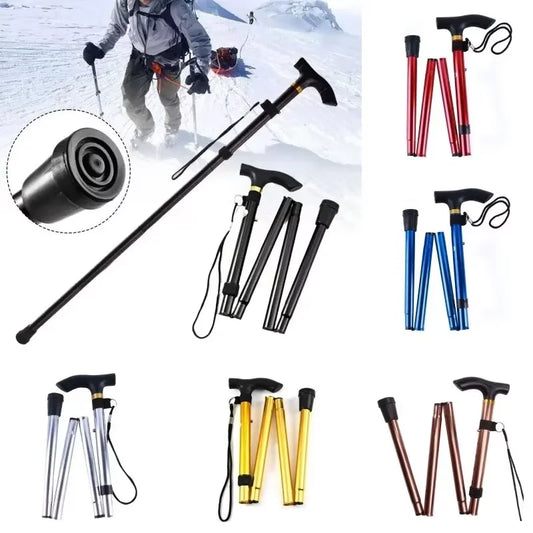 Multifunction Walking Stick Trekking Poles Telescopic Fold Crutches Hiking Stick Crutch Elderly Metal Stick Walking Cane Outdoor