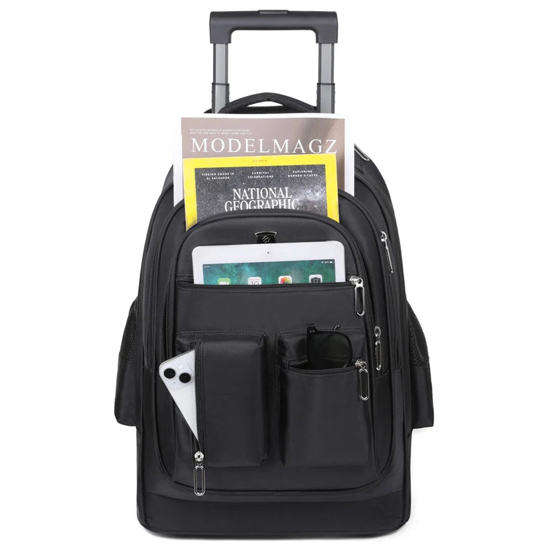 Large Capacity Travel Backpack With Wheels Hidden Pull Rod Waterproof Carry On Luggage Weekend Travel Bag For Men Business Trip