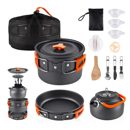 Camping Cooking Set Portable Lightweight Aluminum Camping Pot Set Hiking Picnicking Outdoor Travel Cooking Utensils Set